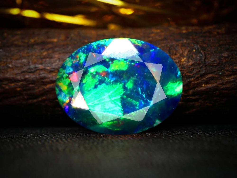 AAA Black Opal Loose Gemstone 12x9x5mm Multi Fire Ethiopian Opal Oval Faceted-image