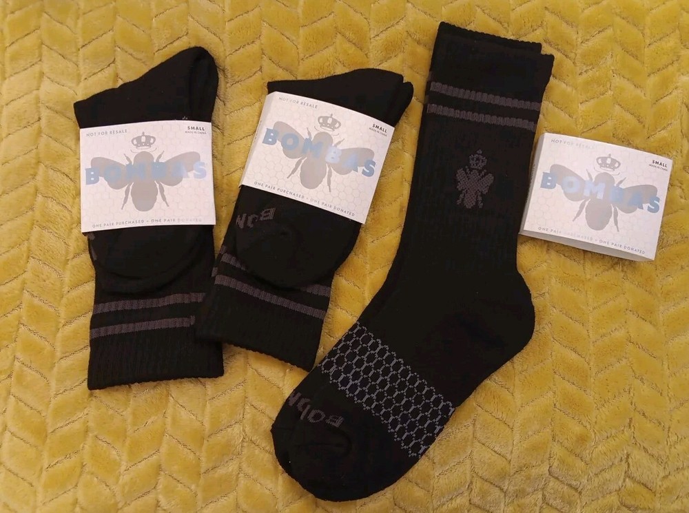 Lot of 3 Women's BOMBAS Black Ribbed Calf Socks,  Size Small NEW!