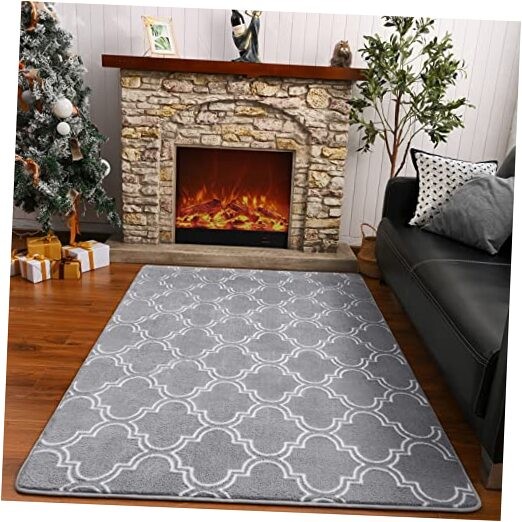 5x7 Grey Geometric Shag Rug for Living Room or Bedroom Soft Plush Carpet