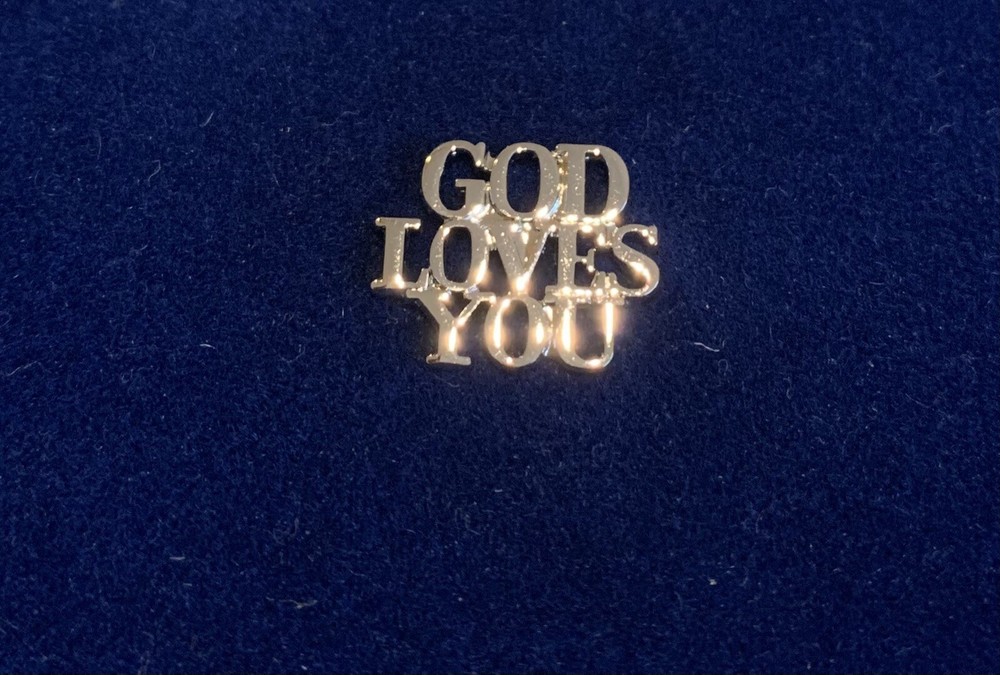 Vtg Tiffany & Co GOD LOVES YOU Sterling Silver Christian Lapel Pin