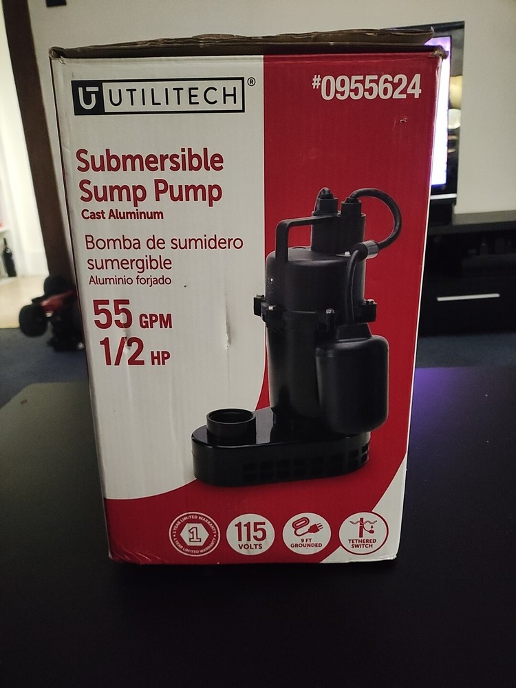 Utilitech 1/2 HP Cast Aluminum Submersible Sump Pump 0955624