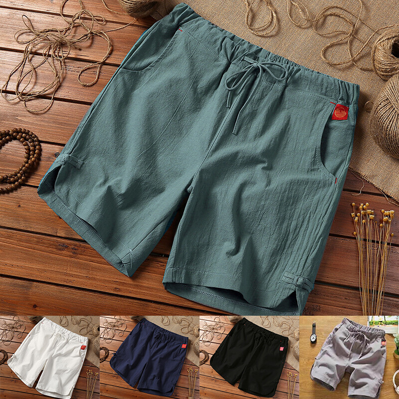 Men Cotton Linen Shorts Summer Beach Casual Drawstring Chino Loose Short Pants Ⓡ