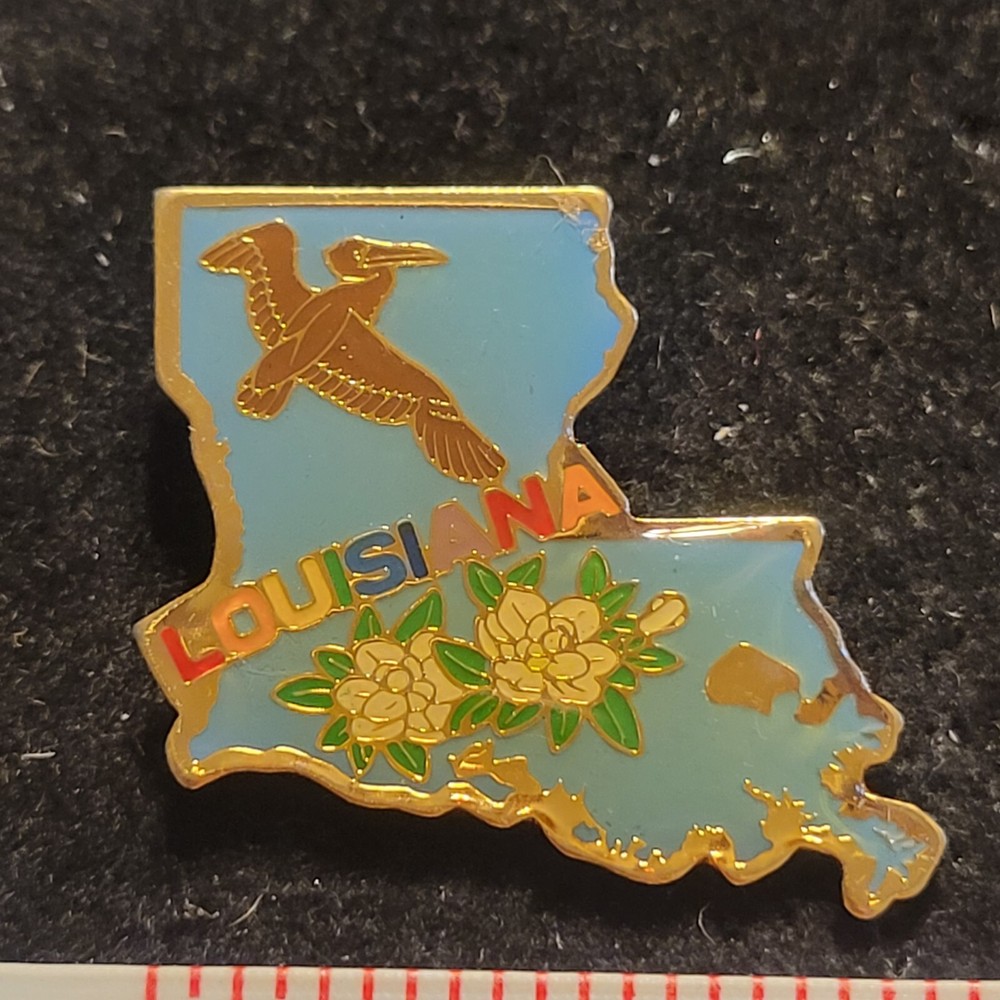 Louisiana LA Souvenir State Lapel Pin Hat Vest Tie Tack resin gold tone travel