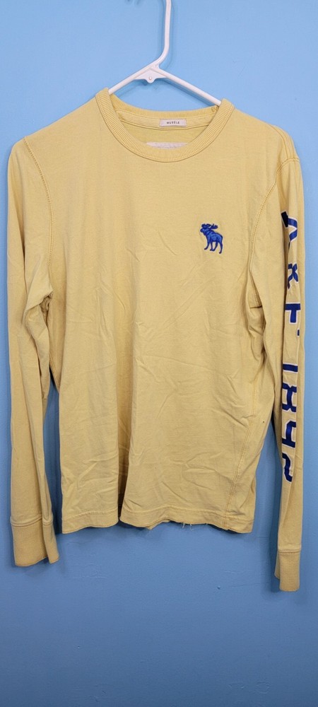 Abercrombie Fitch T-Shirt Men's Medium Muscle Long Sleeve Big Moose Y2K Spellout-image