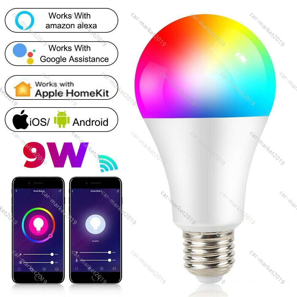 E27 E26 WiFi Smart LED Light Bulb RGB Color Lamp 9W For Alexa Google Home