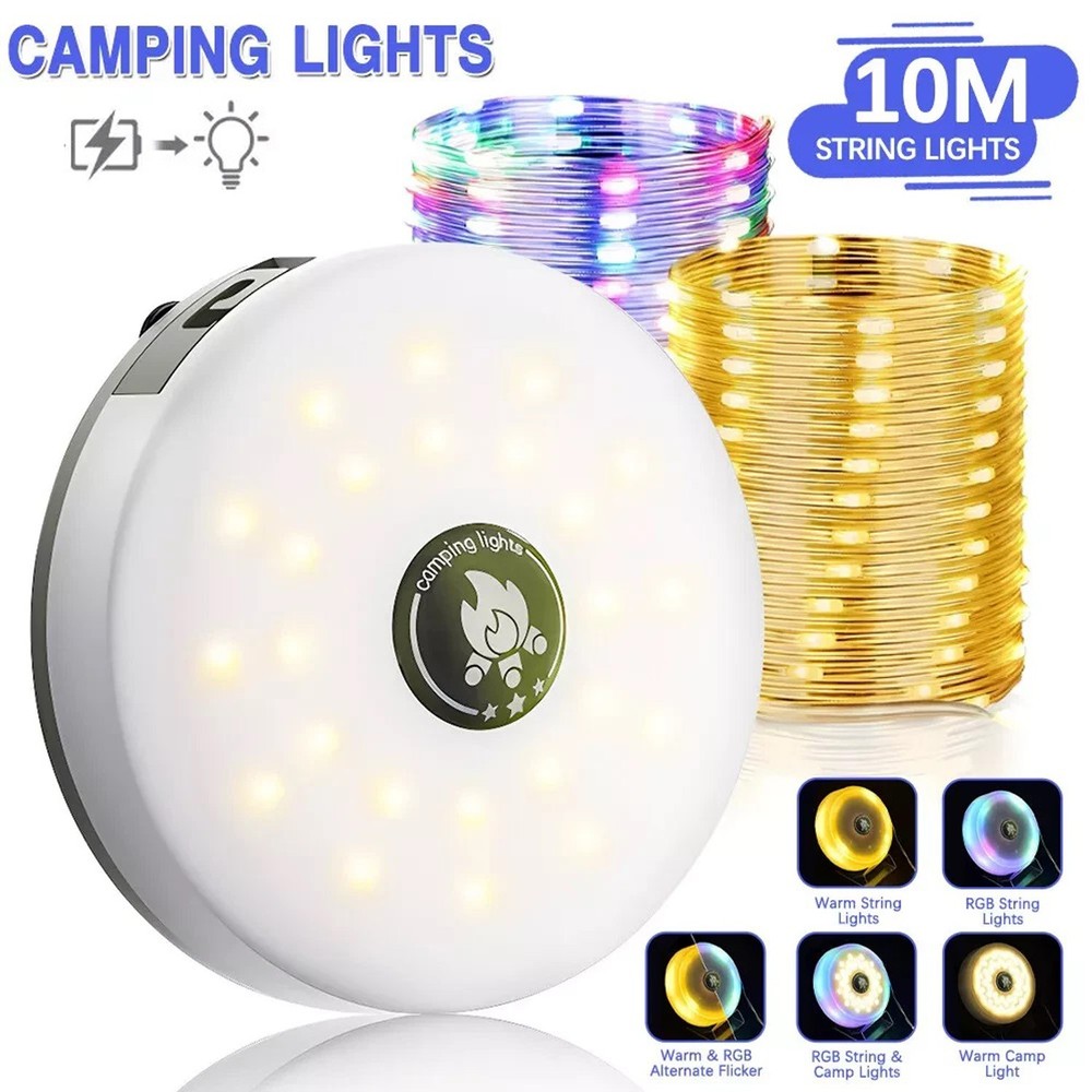 33FT Portable Camping String Lights USB Rechargeable LED Outdoor Tent Light