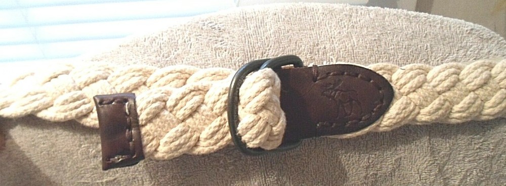 Abercrombie & Fitch  Sz 31 White Braided Belt Moose Logo Leather Nautical Rope-image