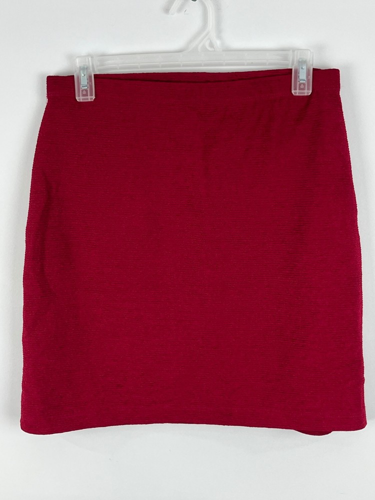 Reitmans Stretch Polyester Lined Red Bodycon Skirt Size M 30in Elastic Waist