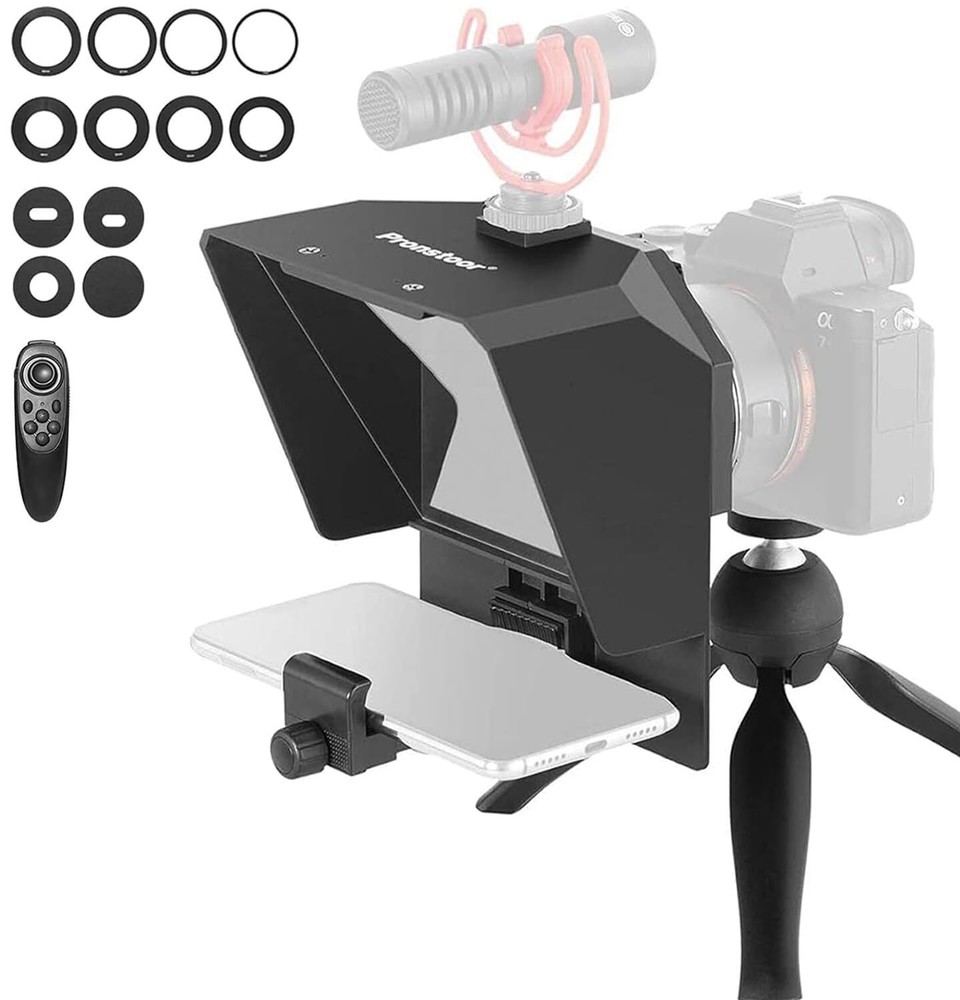 Teleprompter 7.5'' with Tabletop Tripod for Smartphone and DSLR , Adjustable ...