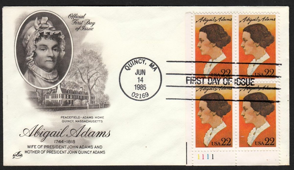 1985 Abigail Adams John Adams Wife Sc 2146 Art Craft Plate Block-image