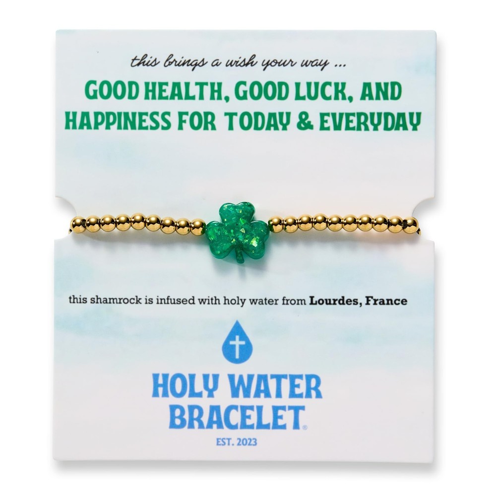Holy Water Stretch Bracelet For Women Gold Shamrock