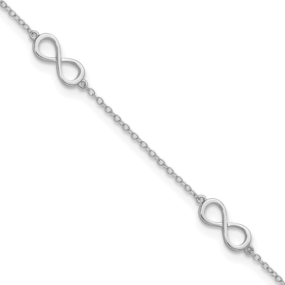 Sterling Silver Rhodium Plated Infinity Anklet 10 Inch with 2 Inch Extension 1.8 Grams
