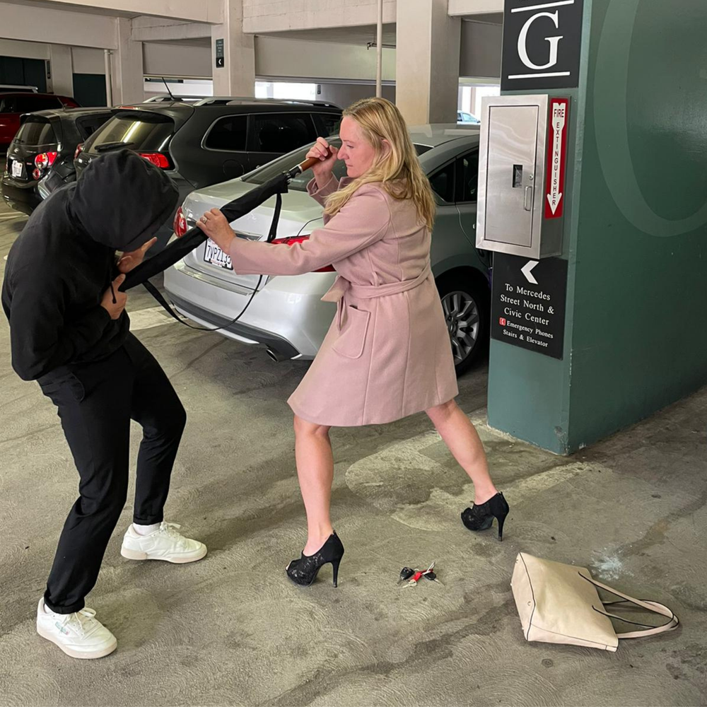 Security umbrella and selfdefense umbrella black J handle with tiny scratches XL