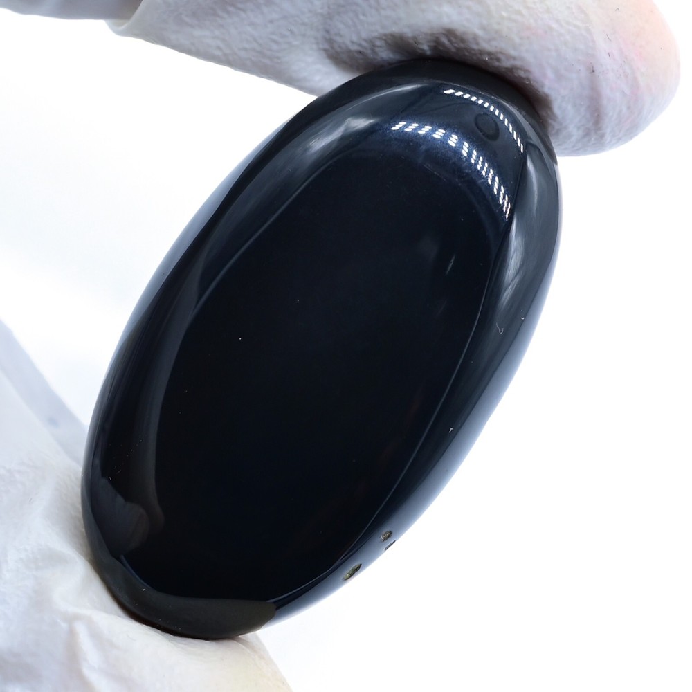 Natural Black Onyx Cabochon AAA+ Quality Faceted Gemstone 64 Ct 41x22mm R-59