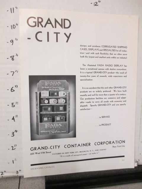 magazine ad 1941 GRAND CITY CONTAINER Fada catalin radio store display