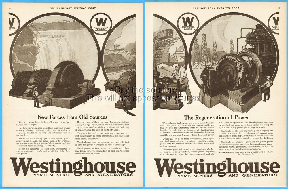 1917 Westinghouse Niagara Falls Water Turbine Generator Power Plants Vintage Ad
