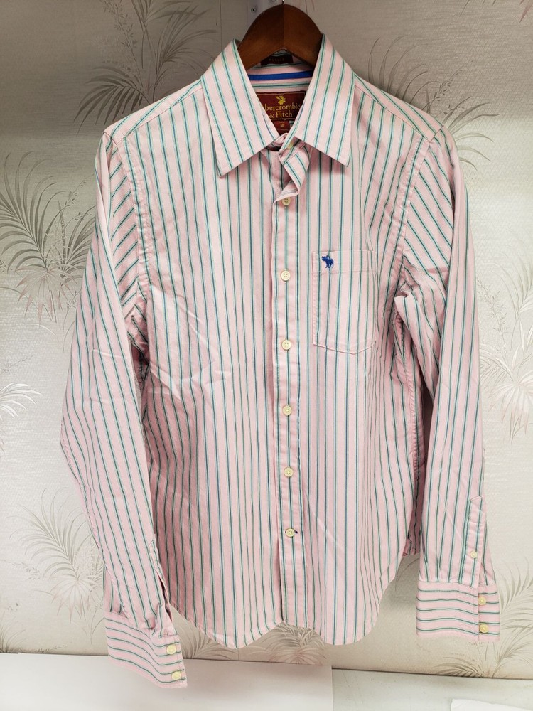 Abercrombie & Fitch Muscle Fit Long Sleeve Stripe Shirt Pink M Medium Moose-image