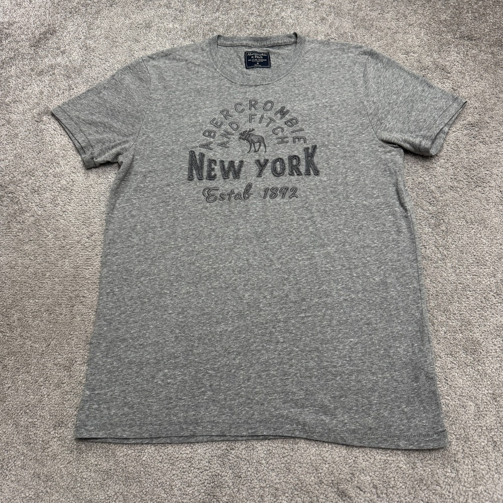 Abercrombie & Fitch Embroidered Graphic T-Shirt Mens Medium Gray Cotton Crew Tee-image
