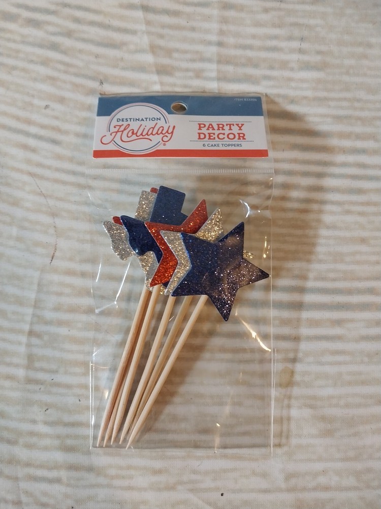 New! 6 Stars & Texas American Flag Cupcake Toppers Snack Picks USA July 4 Voting
