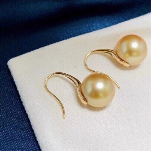 8-9mm Natural South Sea Golden Pearl Earrings in 925 Sterling Silver-image