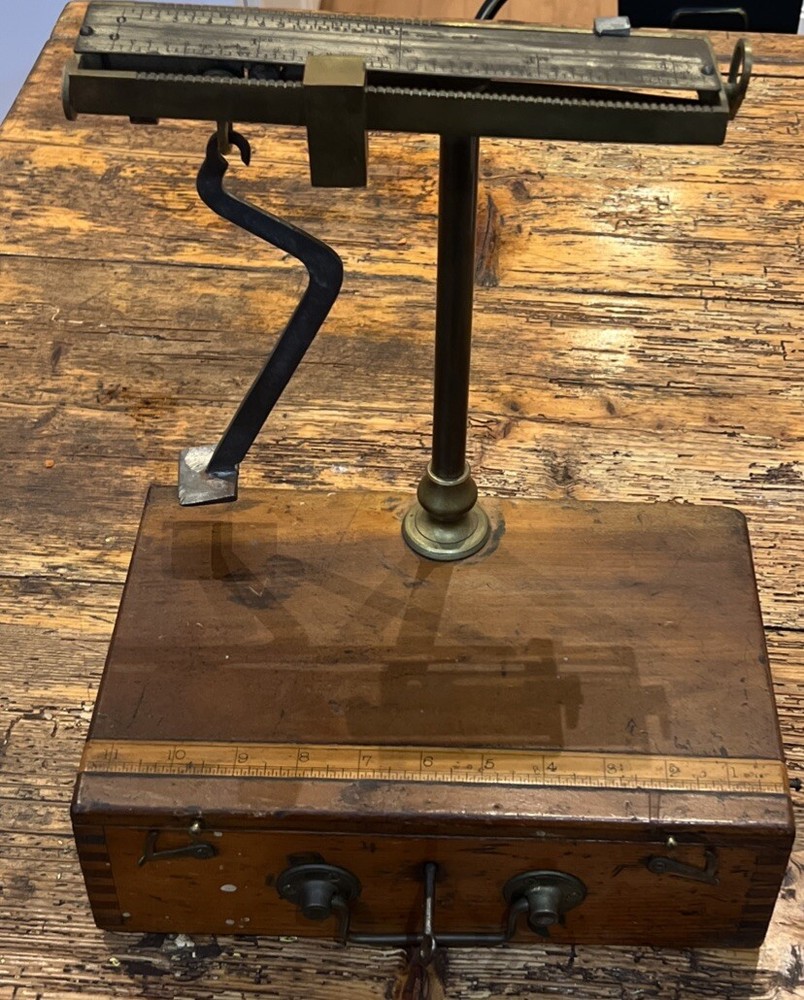 Antique Wood Tackle Fish Box  With Scale And Ruler