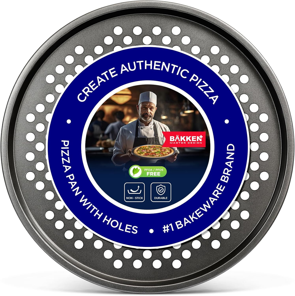 Non-Stick Pizza Pan with Holes - 13-Inch Perforated Pizza Crisper Carbon Steel P