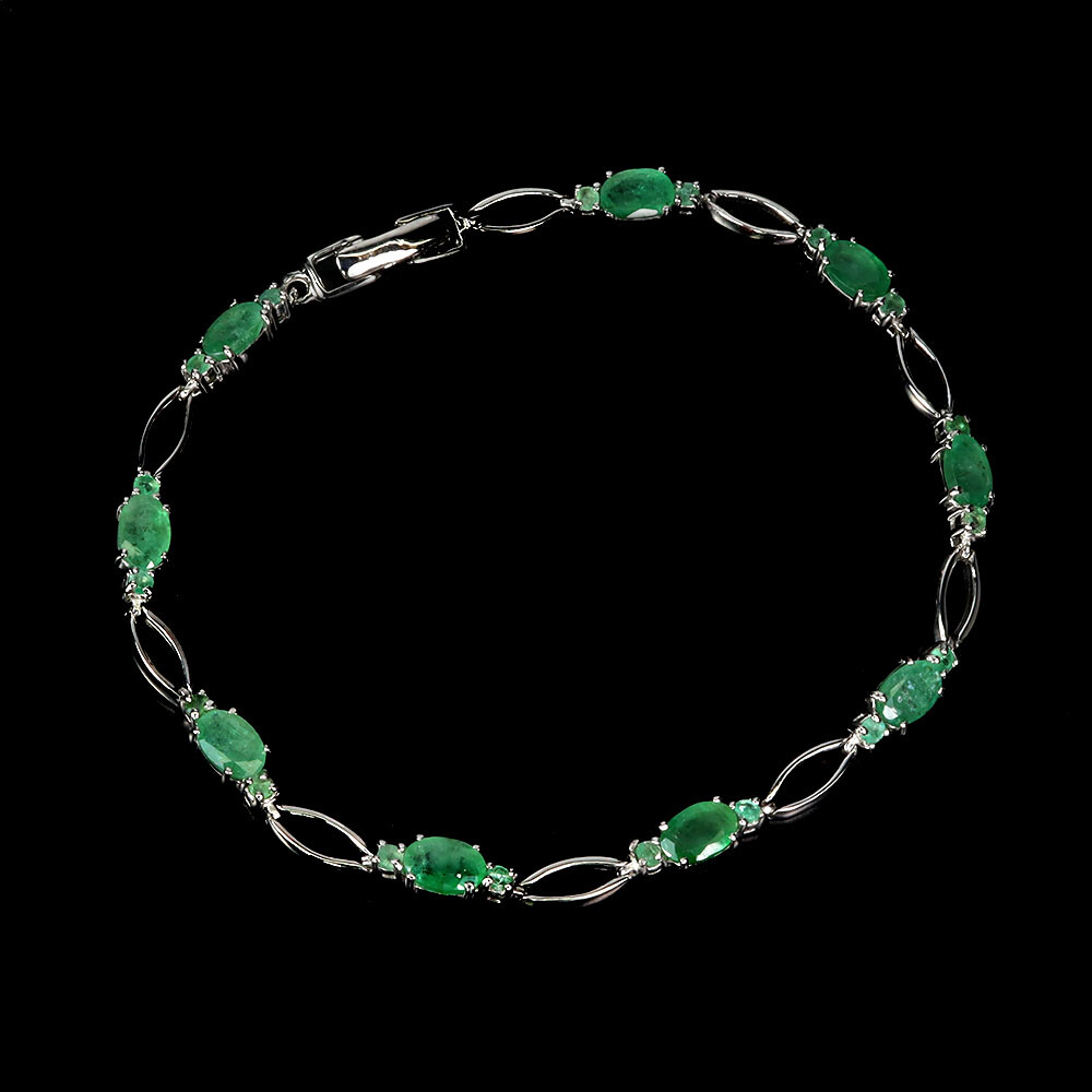 925 Sterling Silver Bracelet Oval Emerald 6x4mm Christmas Gemstone Jewelry 7.5in