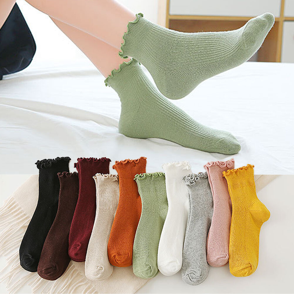 Cotton Super Thin Frilly Ruffle Ankle Socks Boat Socks Ankle Short Women's Socks