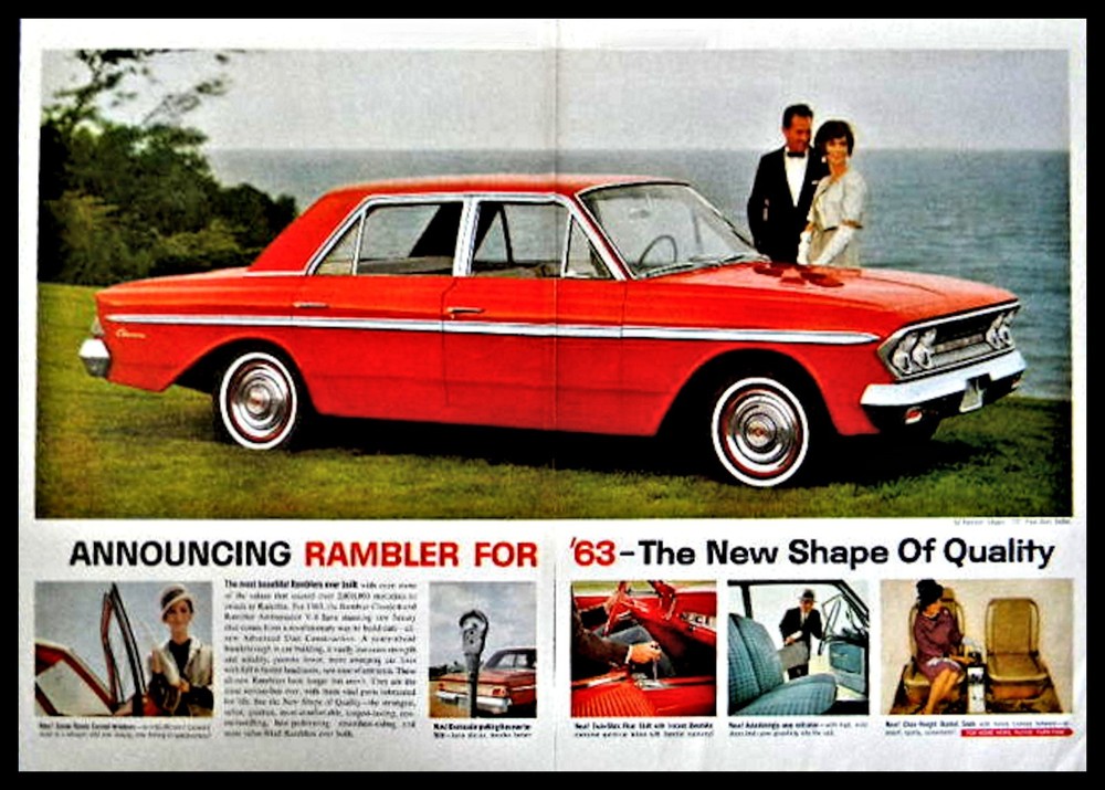 1963 RAMBLER Classic 770 Red 4-door Sedan Vintage Centerfold Car Photo AD