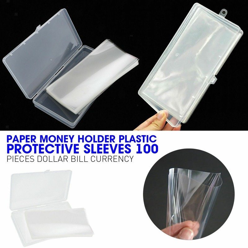 Paper money holder plastic protective sleeves dollar bill currency 100 pcs NEW