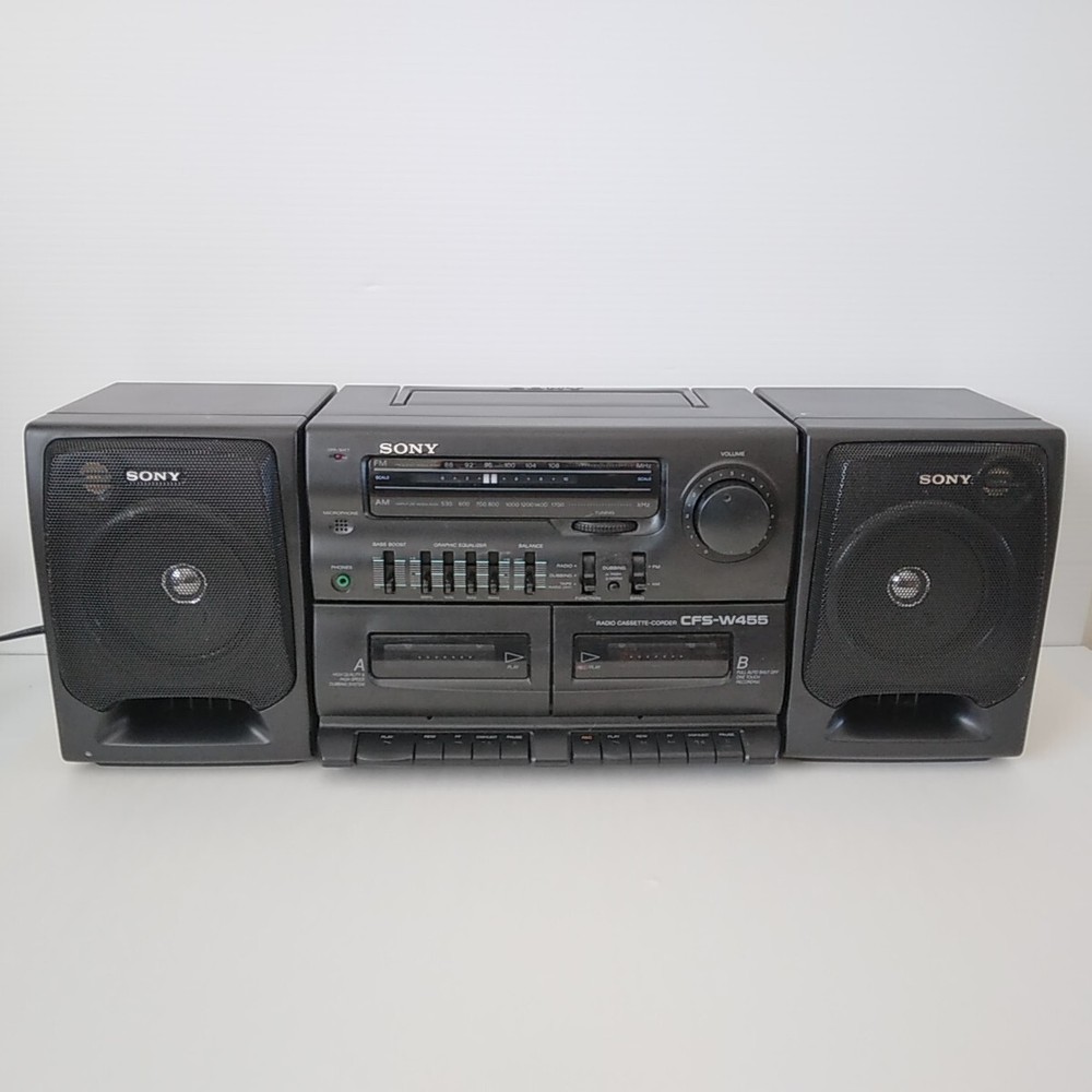 Sony CFS-W455 Boombox-Dual Casette Player-Radio, 1995, With Cord-Tested Works