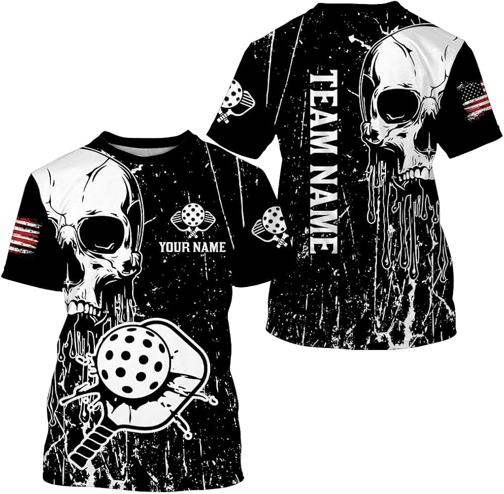 Custom 3D Pickleball Shirts Skull Pickleball Jersey for Women Men Pickleball Tea