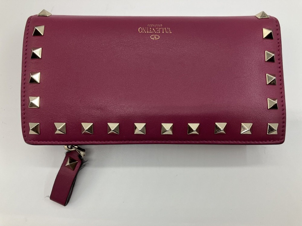 Valentino Garavani pink long wallet with lockstuds box bag and spare studs