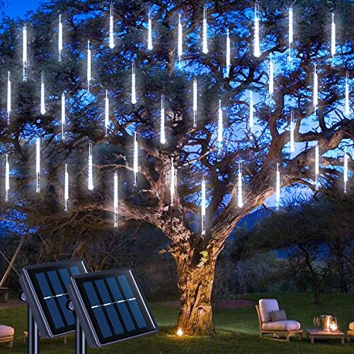 2 Pack Solar Christmas Meteor Shower Lights, 16 Tube 288 2*144LED Cool White