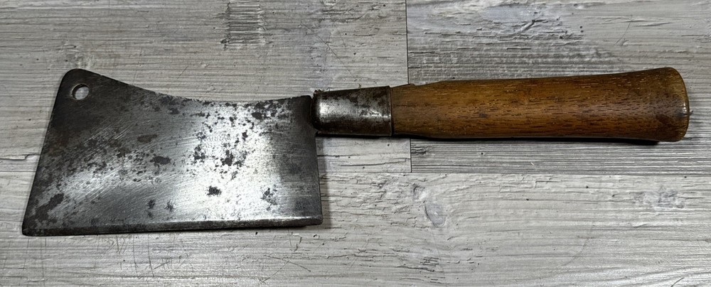 Vintage Warranted Cast Steel Meat Cleaver Butcher Wood Handle