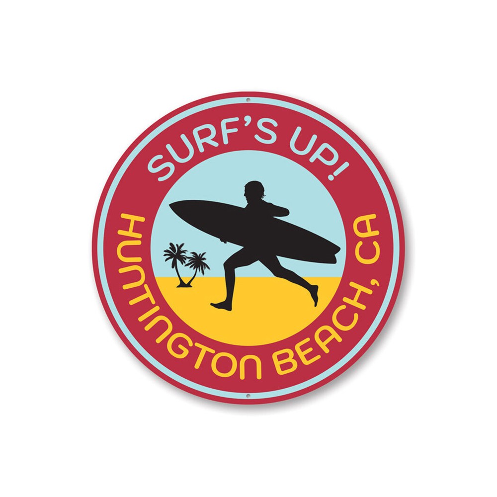 Huntington Beach Surfing Decorative Sign, Custom Aluminum Sign