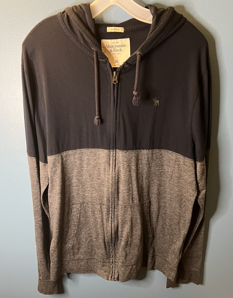 Abercrombie & Fitch Muscle Hoodie Full Zip Moose Logo Navy  Lightweight Size XL-image