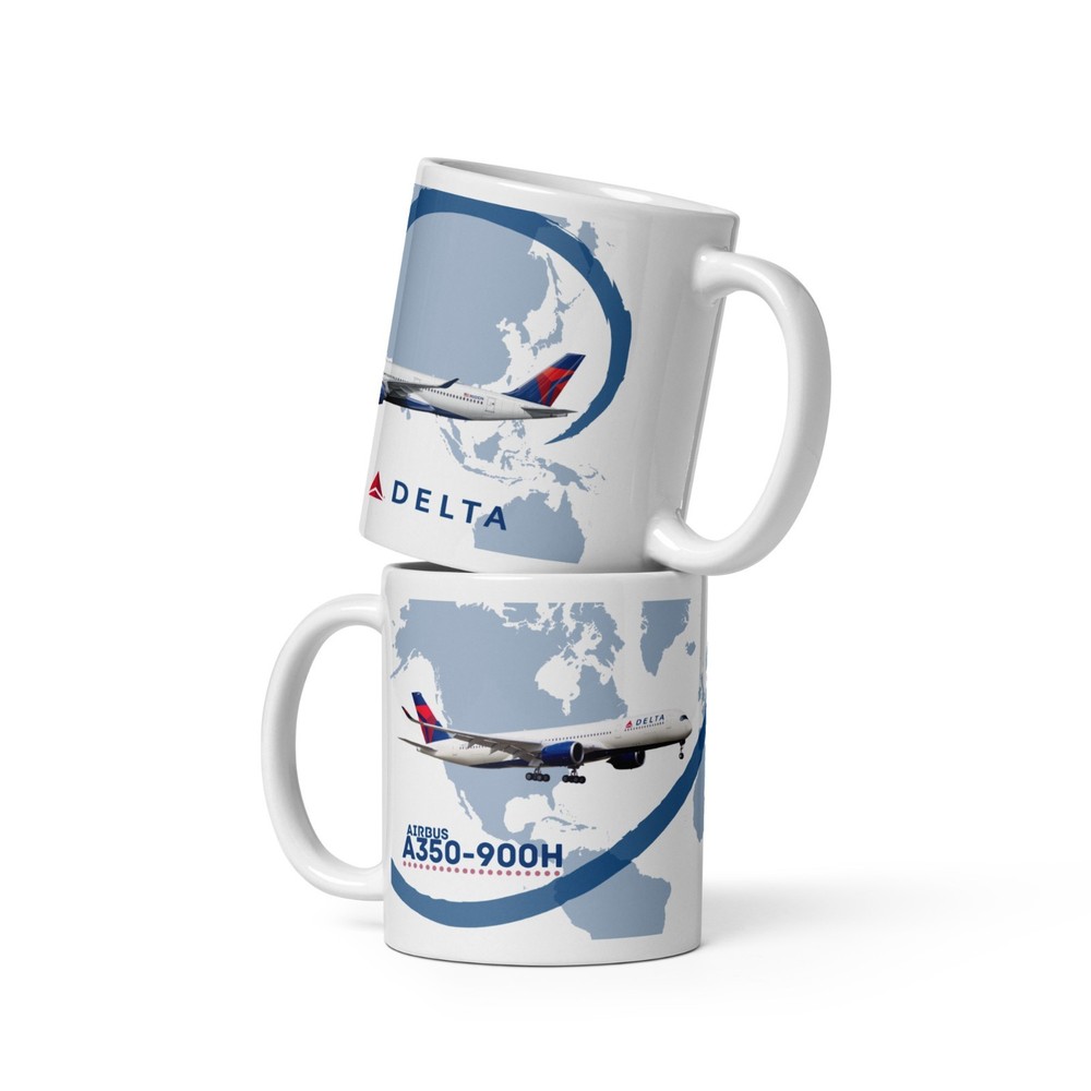 Delta Air Lines Airbus A350-900H Ceramic Mug 11 oz Pilot Trading Card Theme Gift