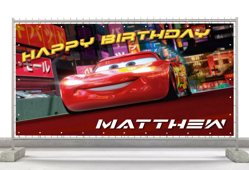 Cars Toon  Custom Happy Birthday Banner Personalized Poster M513