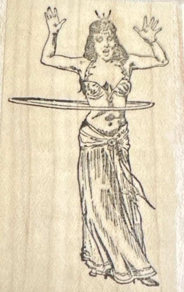 New Vintage Hula Hoop Belly Dancer Wood Rubber Stamp Abracadabra Stamp Makers-image