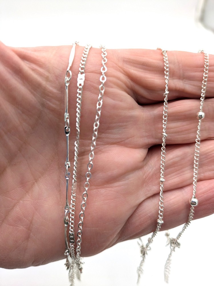 925 Silver Anklets, Plated, 5 Piece Set, Waterproof, Non-tarnish, Summer, Beach