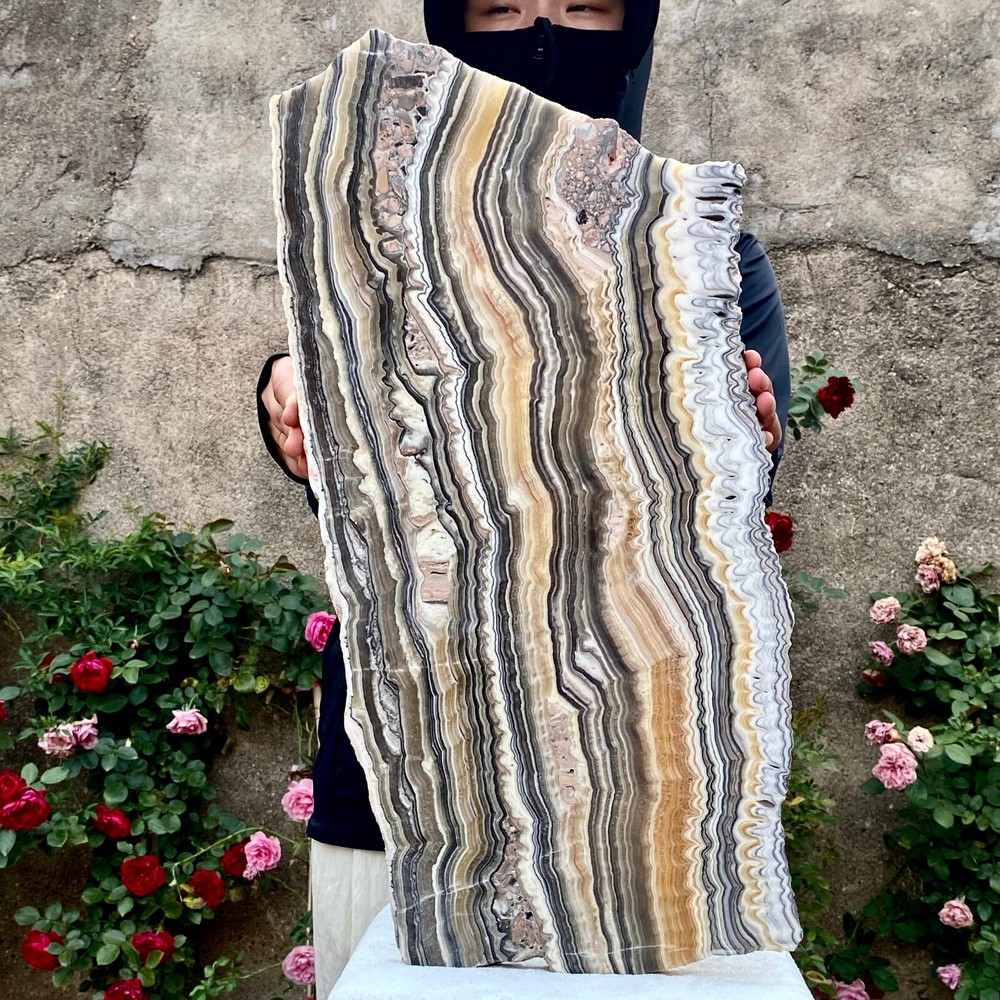 10.4LB Natural banding zebra calcite polished slab crystal reiki healing