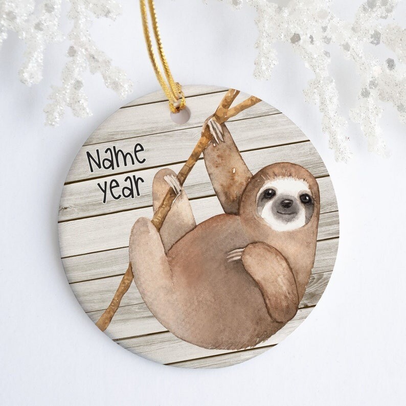 Sloth Ornament - Personalized Ceramic Ornament - Name Date - Porcelain - Holi...