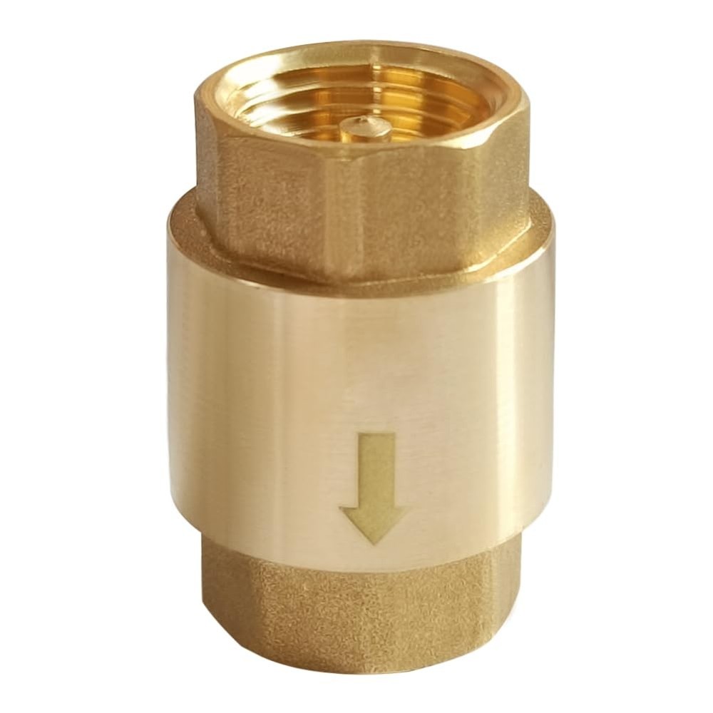 Solid Brass 3/4 Inch NPT Female Thread Inline Spring Check Valve One-Way Flow