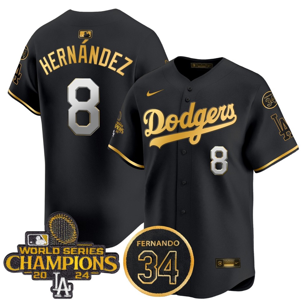 Dodgers #8 Kike Hernandez Black Gold 2024 World Series Champions Stitched Jersey