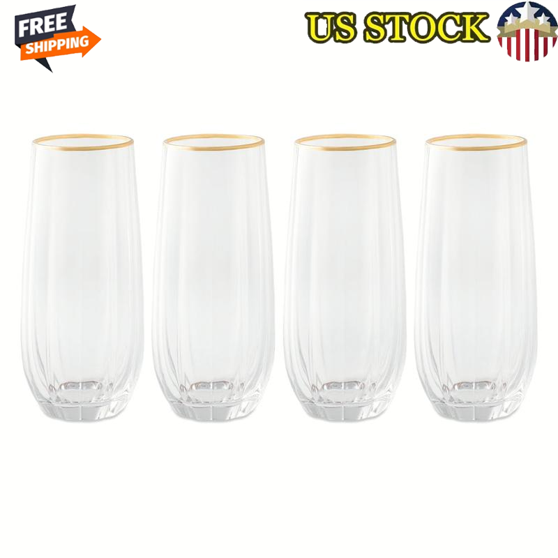 4-Piece Scalloped Stemless Flute Glass Set Elegant Durable Ideal Entertaining