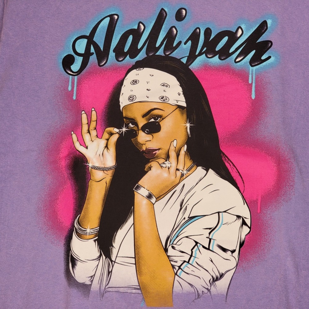 AALIYAH Hip Hop R&B Graphic Tee 2XL XXL Purple Mens Casual Shirt NWT-image