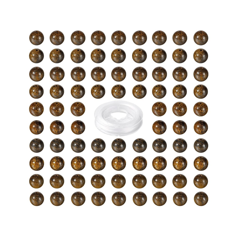 100 Pcs 8mm Natural Bronzite Round Beads Brown Gemstone Round Beads with Elas...