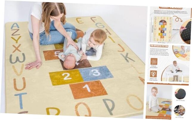 Colorful Hopscotch Washable Playroom Rug for Kids 4'7
