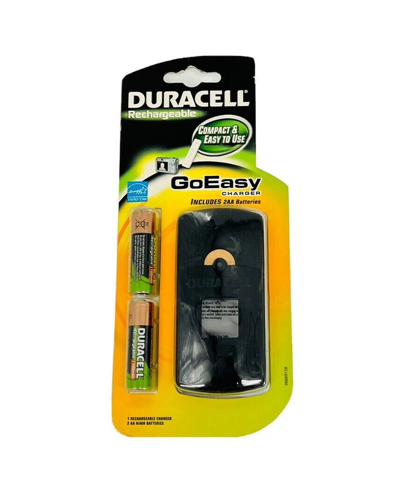 Duracell Go Easy Portable Battery Charger w/ 2 AA Rechargeable Batteries - NEW
